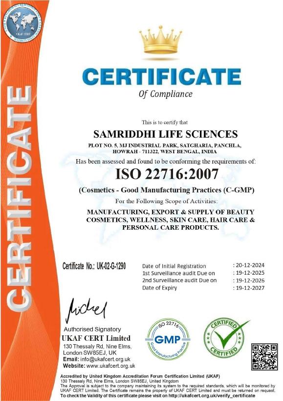 ISO 22716:2007 certificate