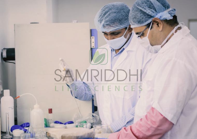 Chemists preparing a formulation in the laboratory