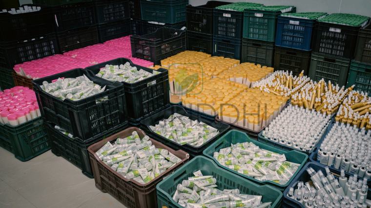 Crates of filled and finished products